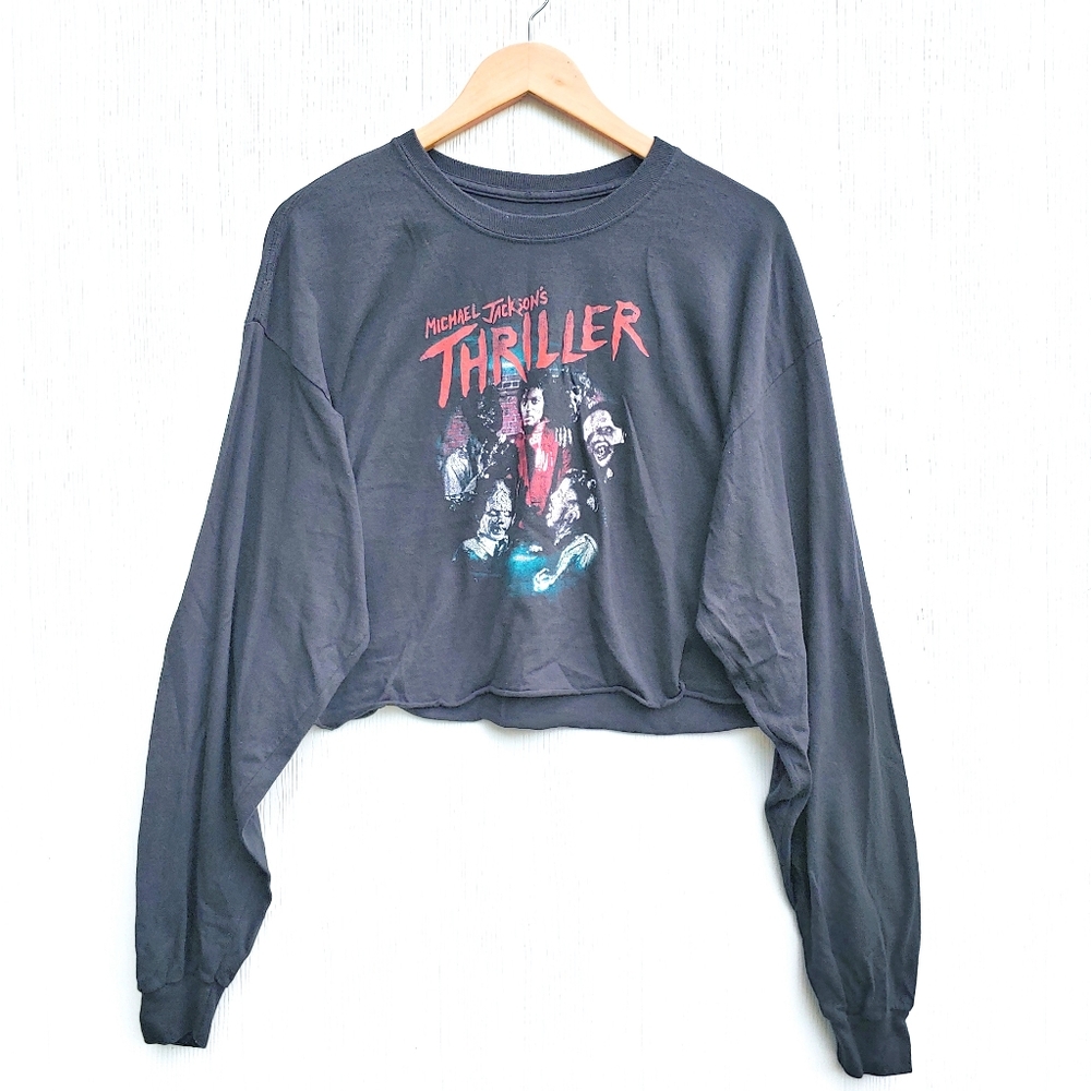 Michael Jackson Thriller Long Sleeve Cropped Tee Shirt Women's Size XL
